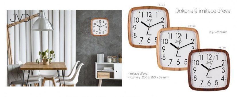 Nástěnné hodiny 25cm s plynulým chodem JVD H615.4