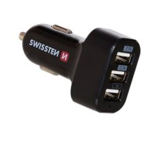 USB adaptér do zapalovače v autě SWISSTEN CL černá 3xUSB (2,1A, 2,1A, 1A) 5,2A)