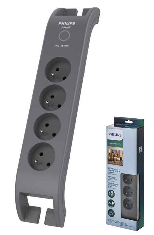 Prodlužovací kabel (2m, 4x zásuvka) s přepěťovou ochranou Philips SPN 3140A/60