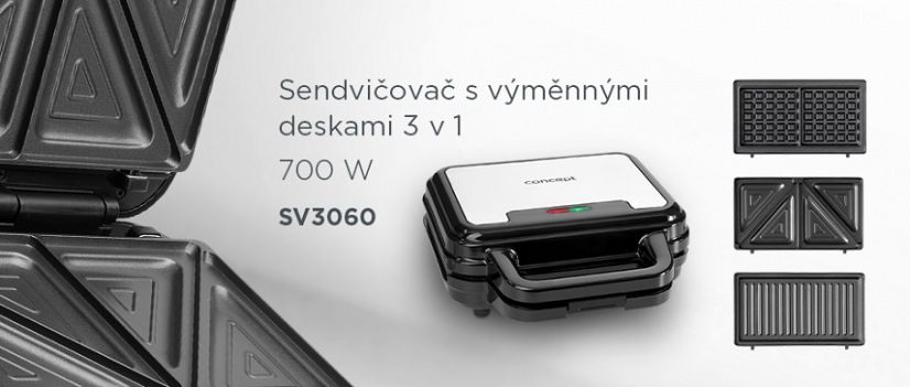 Sendvičovač s výměnnými deskami 3 v 1 Concept SV3060