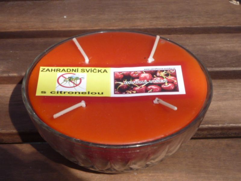 Zahradní vonná svíčka ve skle - 4 knoty - divoká višeň