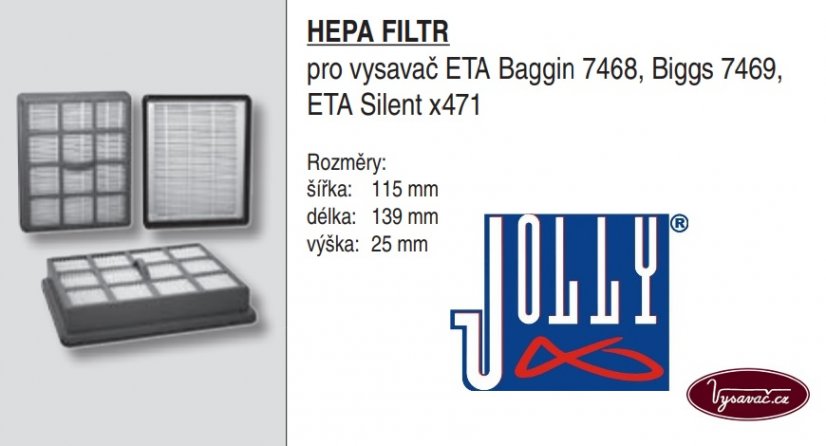 Hepa filtr pro vysavač ETA Baggin 7468, Biggs 7469, ETA Silent x471, x452 Generoso