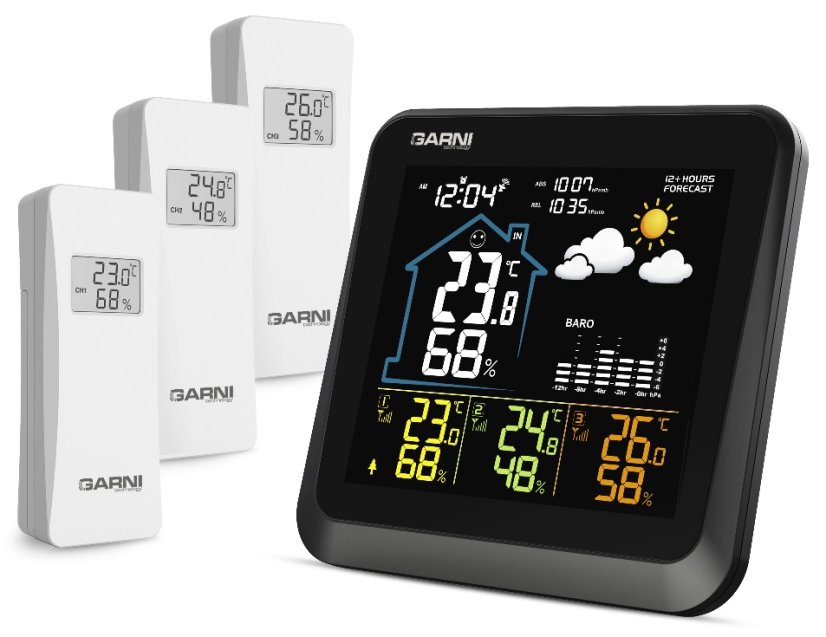 Meteostanice se 3 bezdrátovými čidly Garni 502