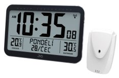 Rádiem řízené digitální hodiny JVD RB9385 s měřením vnitřní i venkovní teploty