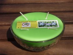 Zahradní vonná svíčka ve skle - 4 knoty - brčál