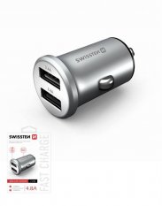 USB adaptér do zapalovače v autě SWISSTEN CL Metal stříbrná 2xUSB 2,4A (4,8A)-KOPIE