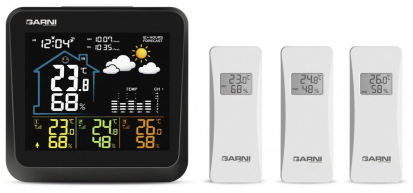 Meteostanice se 3 bezdrátovými čidly Garni 502