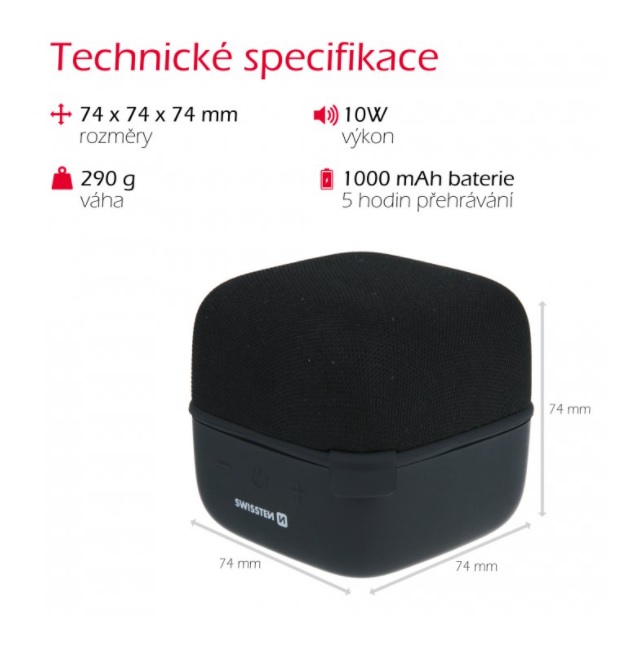 Bluetooth reproduktor 10W Music Cube červený