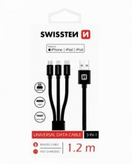 Nabíjecí a datový kabel Swissten USB 3v1 černá 1,2 m