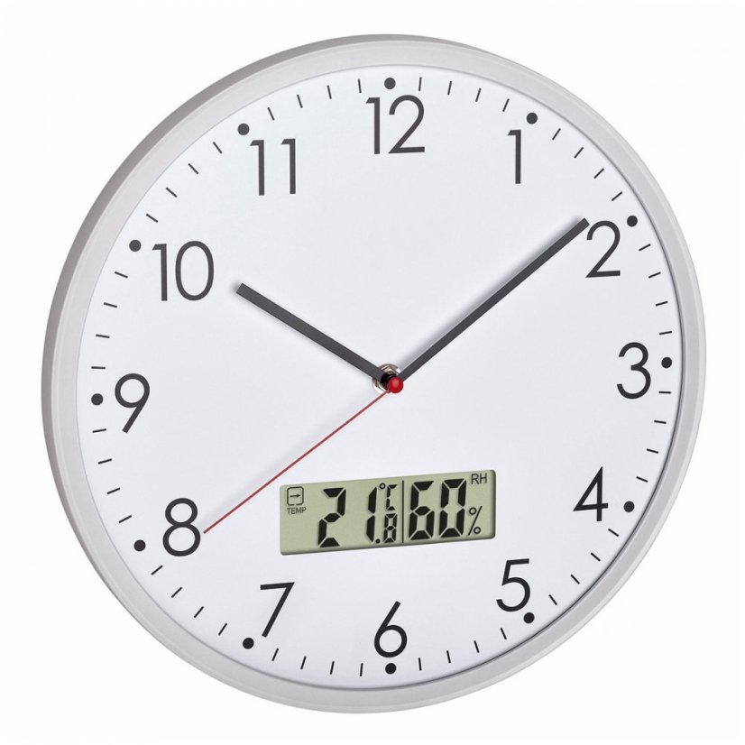 Nástěnné hodiny s digitálním teploměrem a vlhkoměrem TFA 60.3048.02