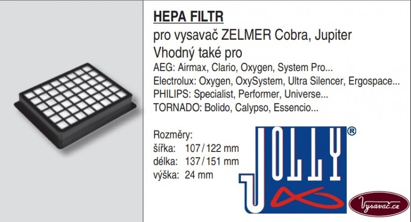 HEPA filtr třídy S pro vysavač Zelmer Cobra, Zelmer Jupiter