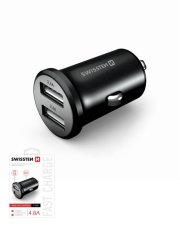 USB adaptér do zapalovače v autě SWISSTEN CL Metal černá 2xUSB 2,4A (4,8A)
