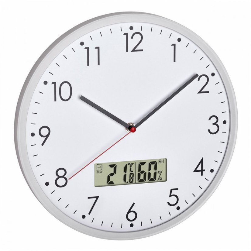 Nástěnné hodiny s digitálním teploměrem a vlhkoměrem TFA 60.3048.02